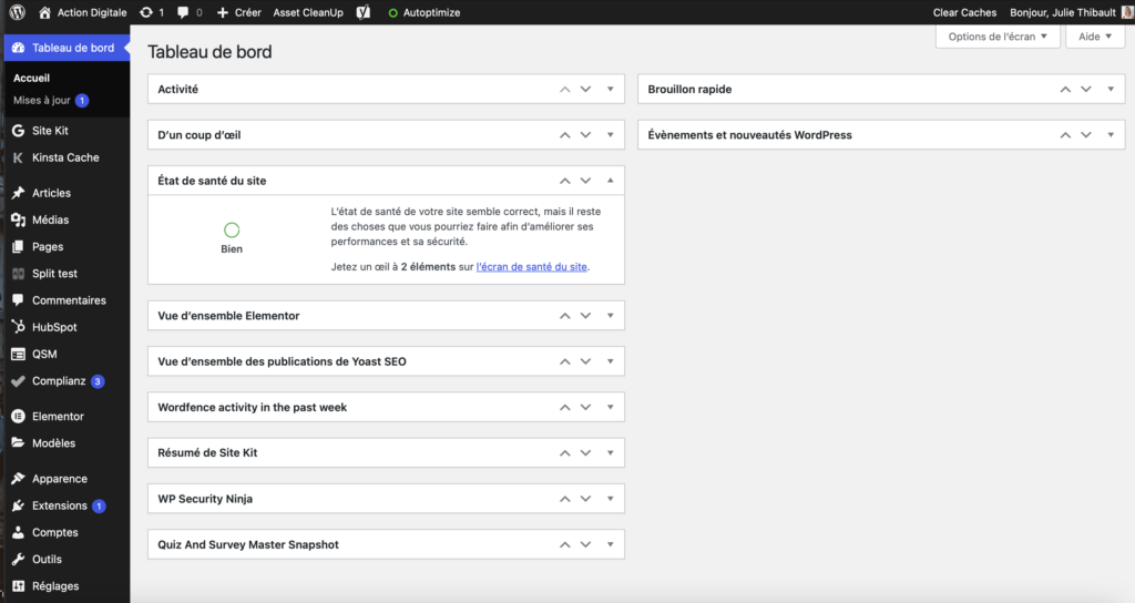 Interface wordpress