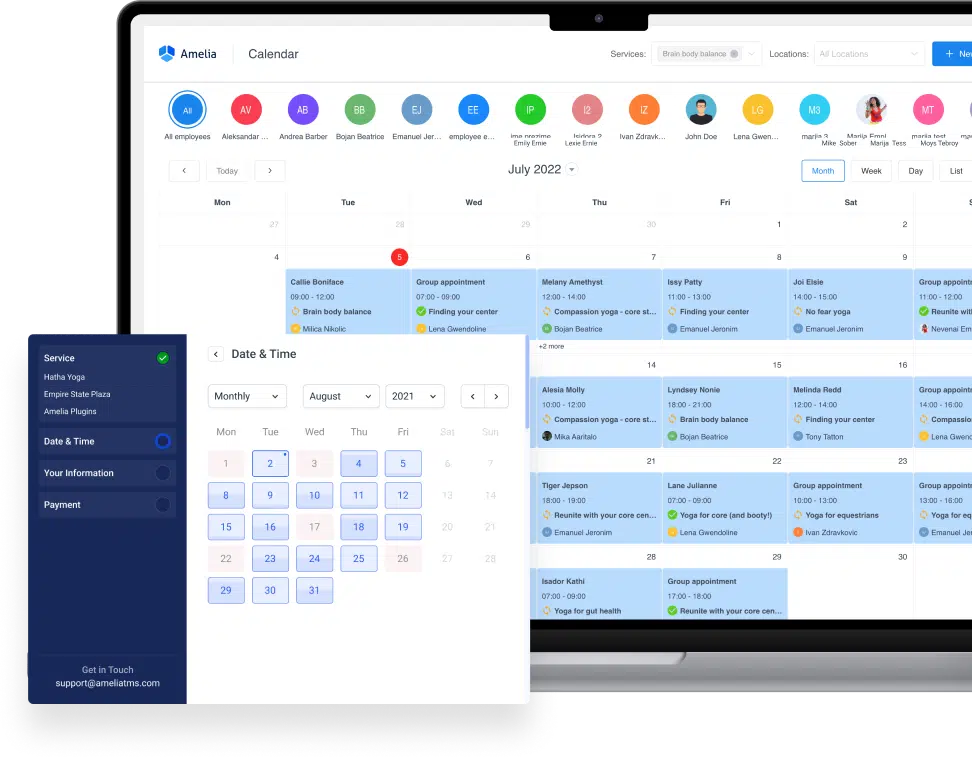 extension Amelia: vu du calendrier détaillé pour la prise de rendez-vous