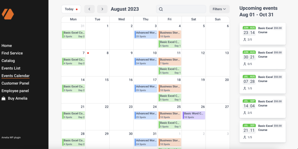 Calendrier avec prise de rendez-vous