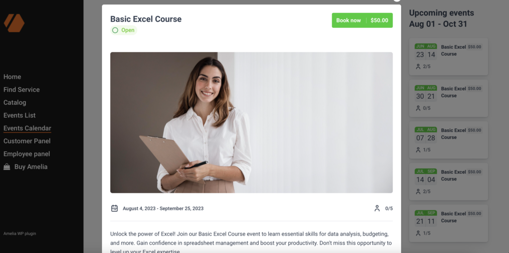 Détails sur une activité professionnelle avec proposition de rendez-vous