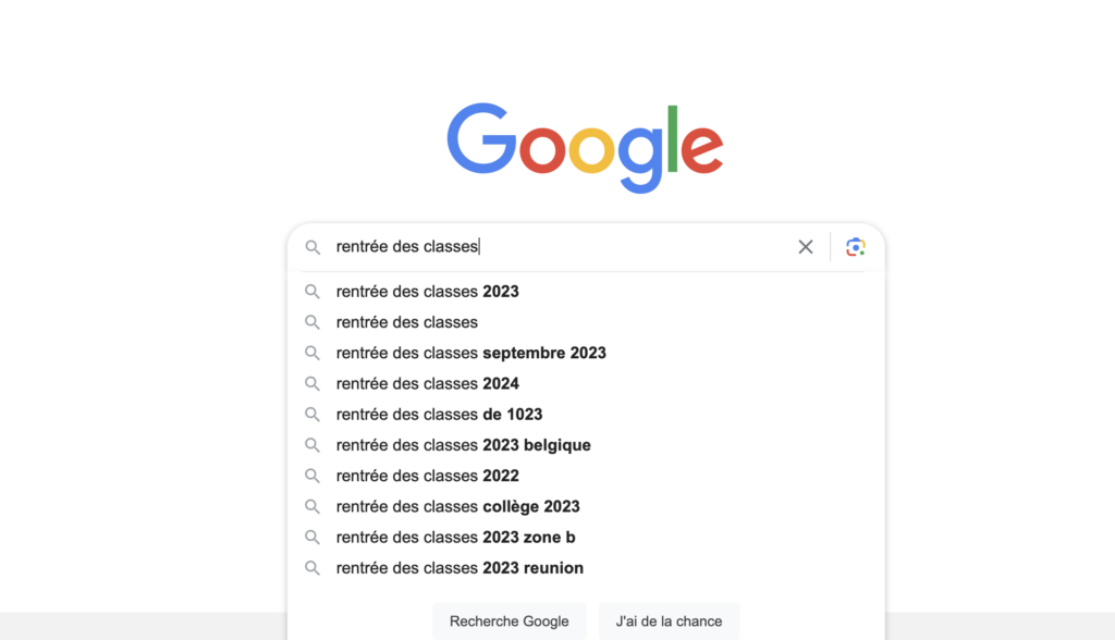 Google suggest avec mot-clé "rentrée des classes"