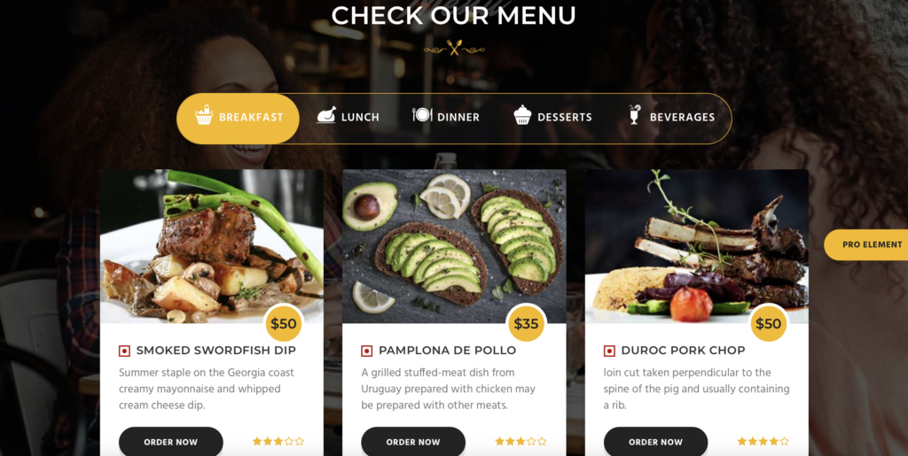 exemple menu restaurant et cafe addons