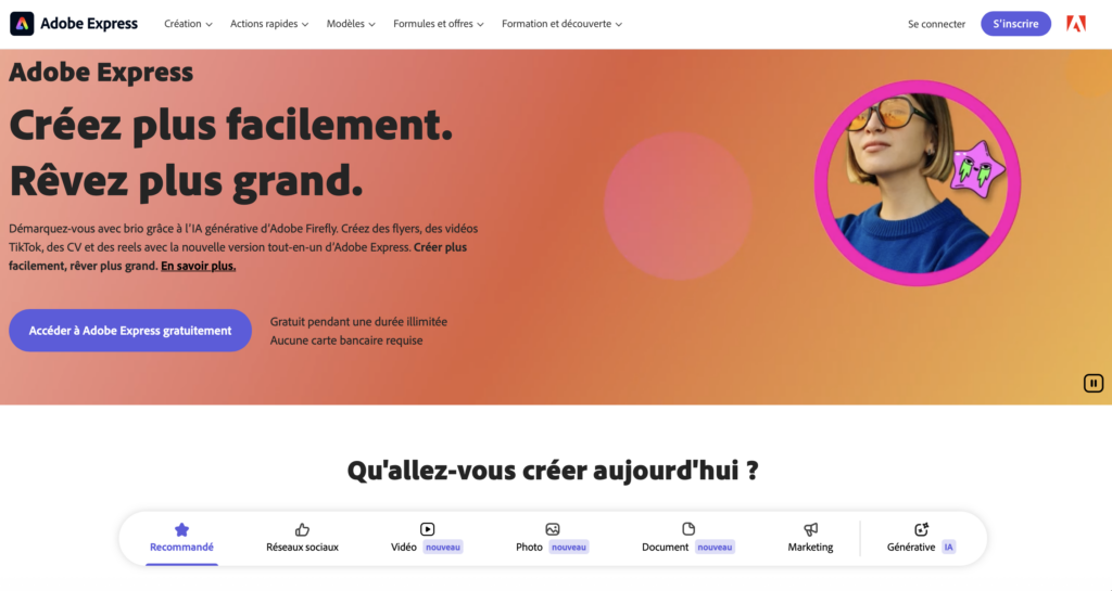 interface de Adobe Express