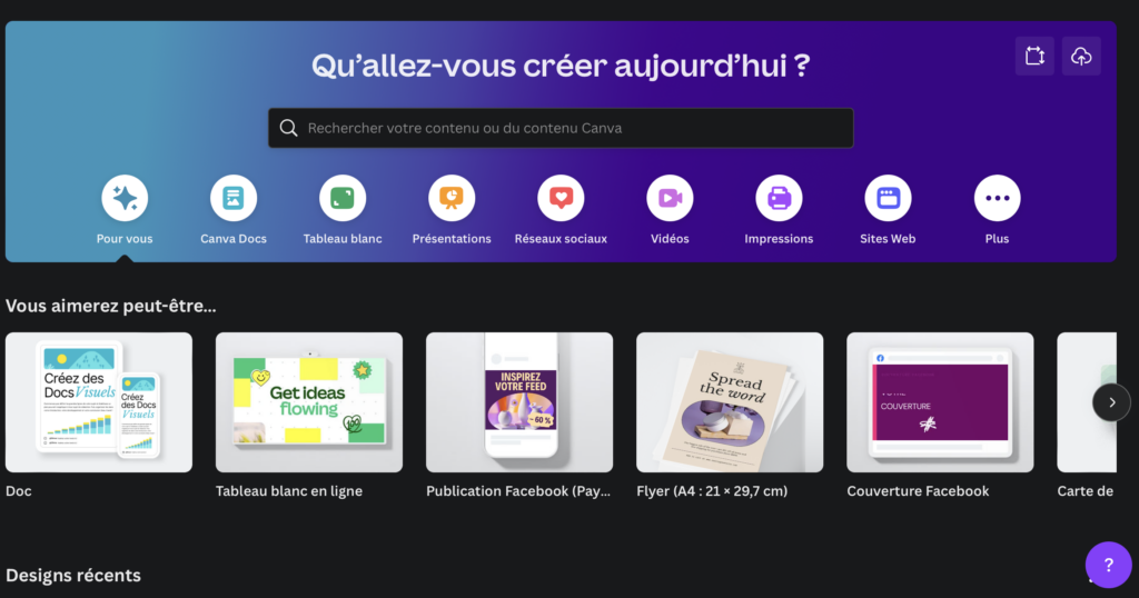 interface du site internet Canva