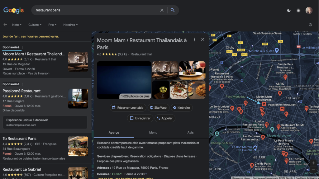 fiches gmb sur desktop avec carte et annonces