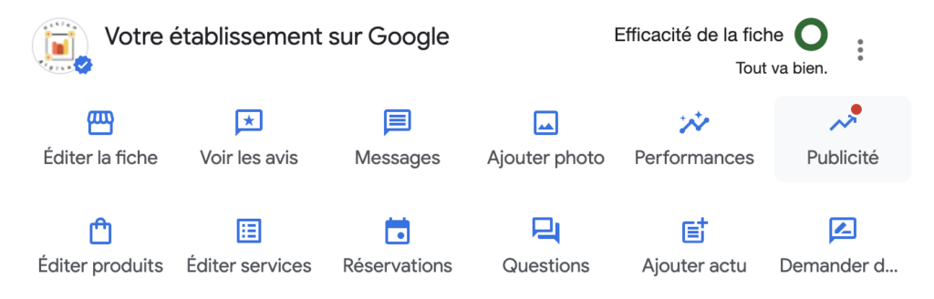 profil établissement gmb