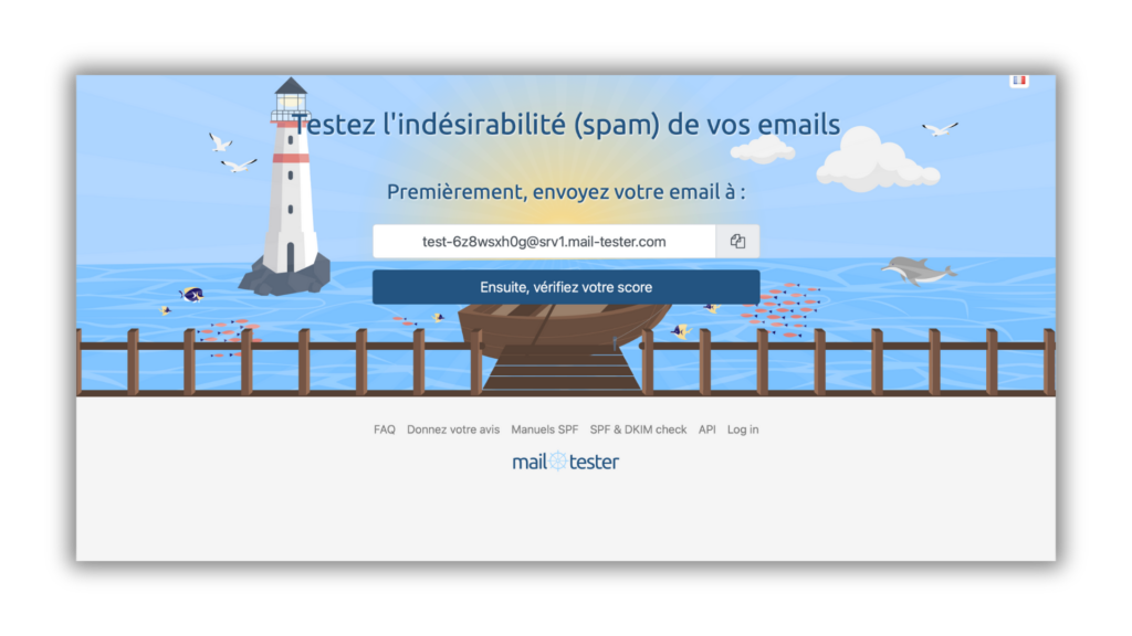 Plateforme Mail Tester pour tester l'indésirabilité (spam) des emails