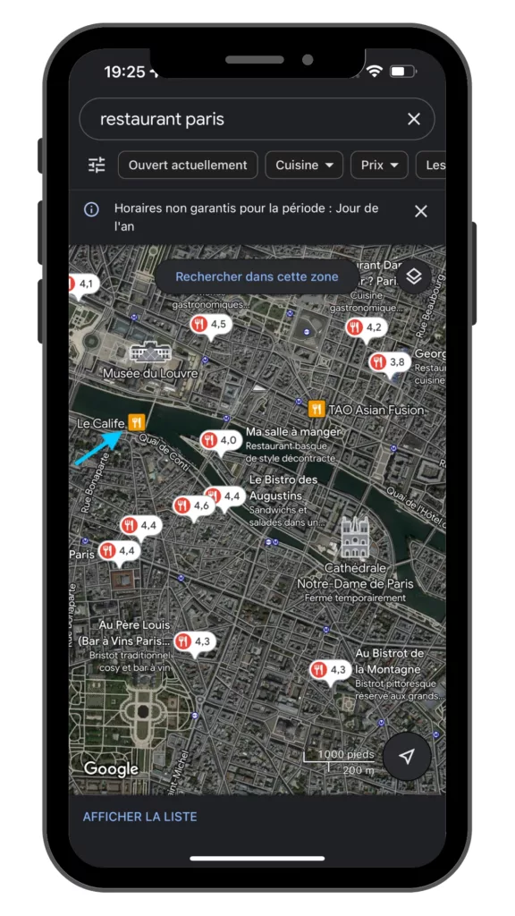 annonce google maps sur mobile avec carte