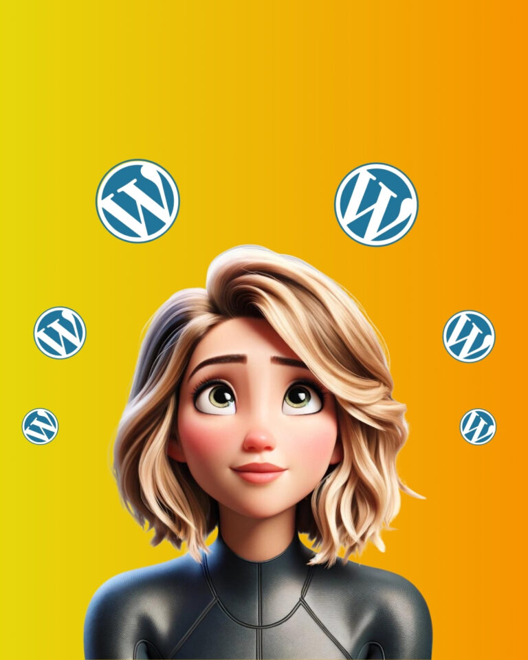 avatar de julie thibault qui regarde des icones représentant le logo de wordpress