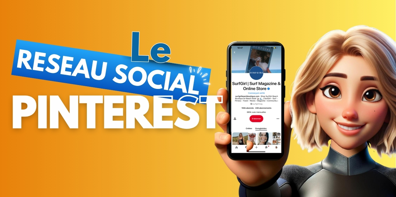 une jeune femme. blonde qui tient un smartphone avec pinterest à l'écran