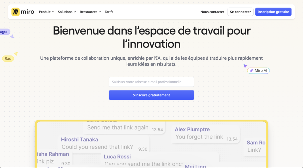 interface du site Miro
